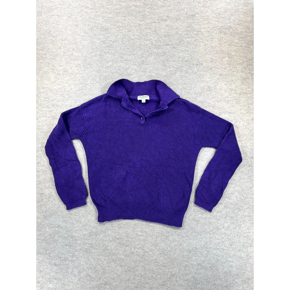Norm Thompson Henley Sweater Womens Medium Purple Knitted Collared Pullover
